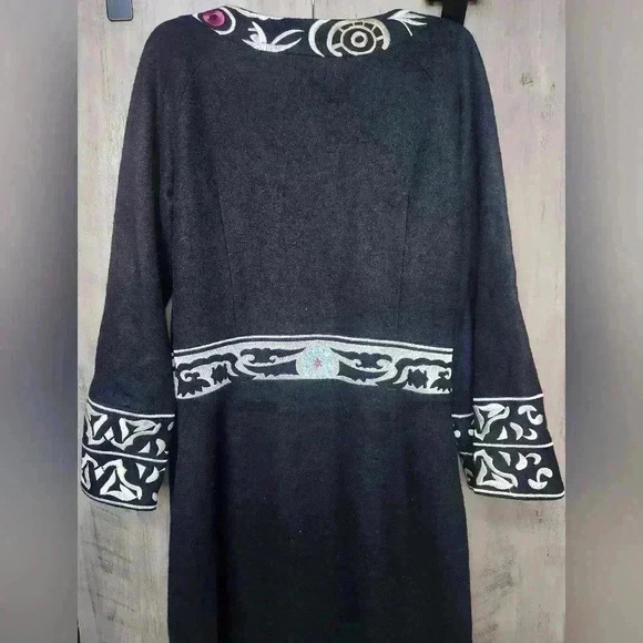 Vintage Diane Von Furstenberg Wool Embroidered Knee Length Dress Size 6 Women's - Picture 14 of 15